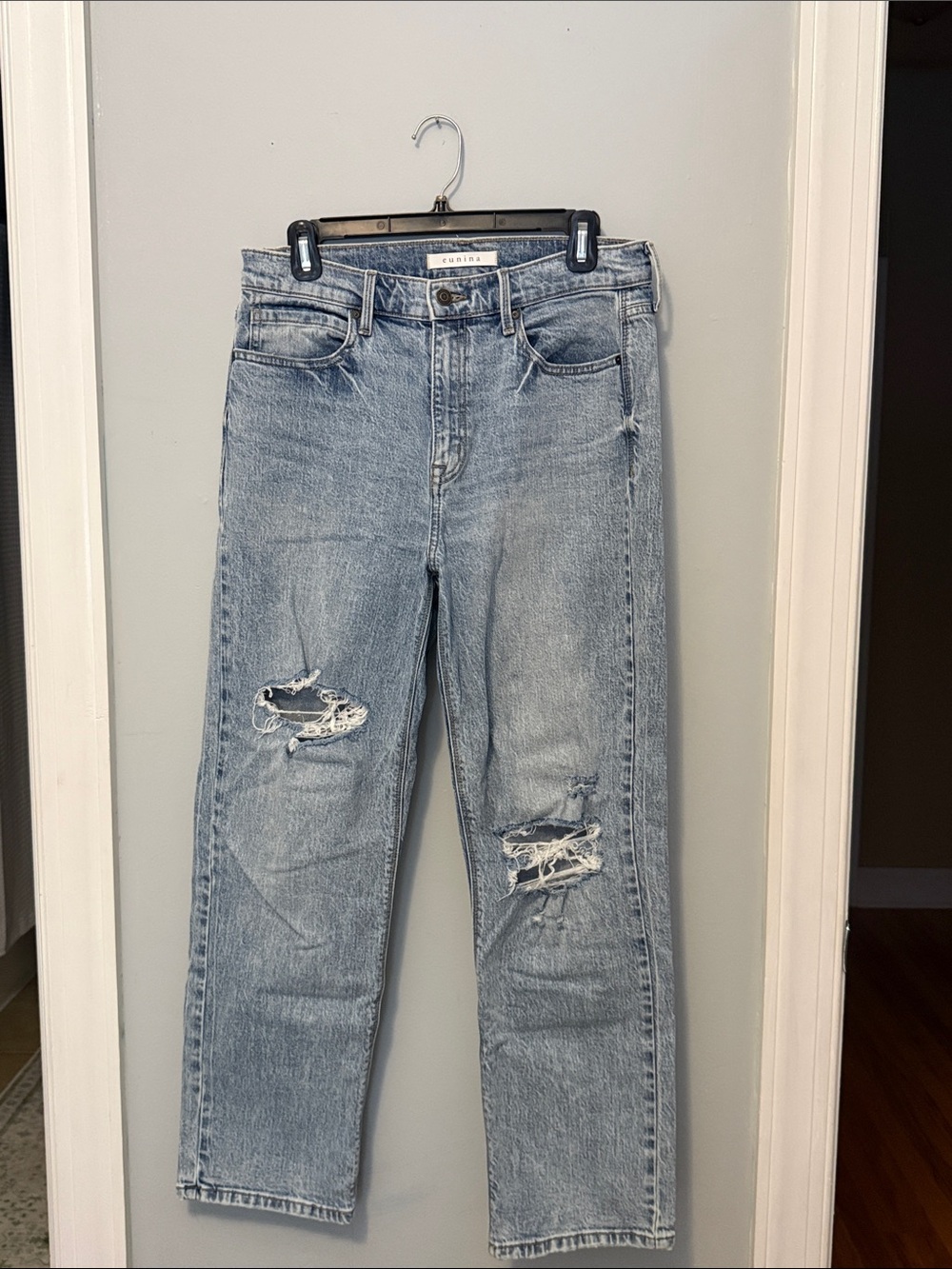 eunina Light Blue Distressed Straight Leg Jeans